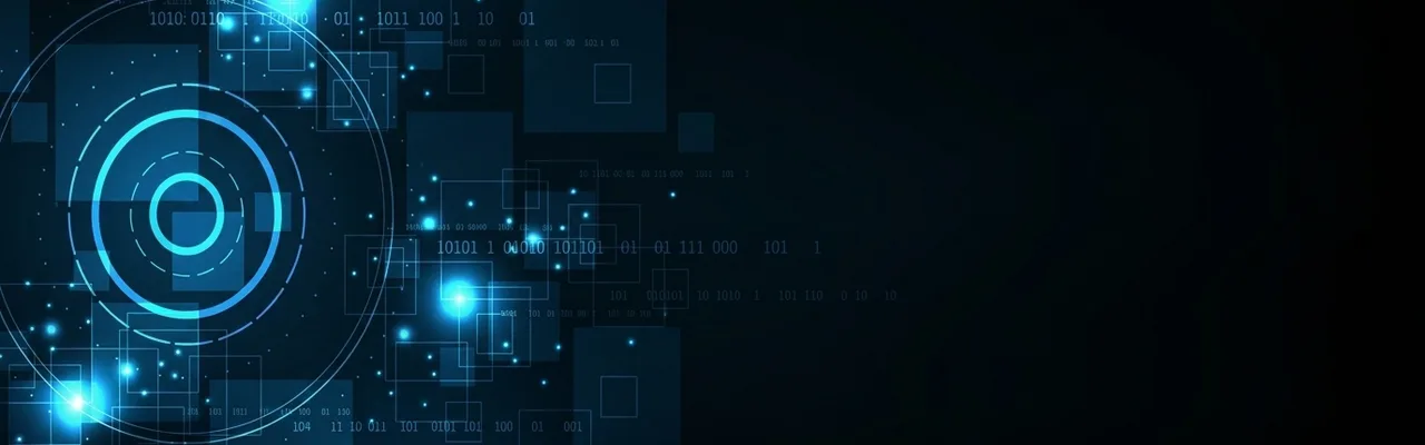 Abstract technology illustration with digital circles and binary code